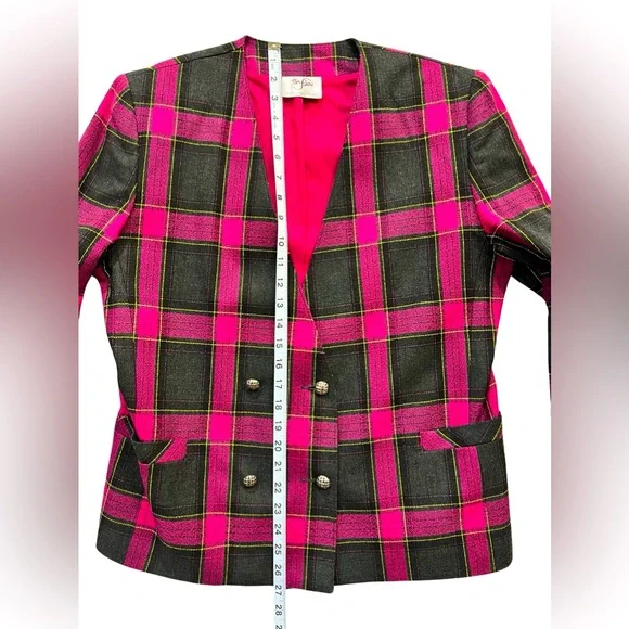 Vintage, hot pink plaid jacket/blazer, shoulder pads, NWT vintage